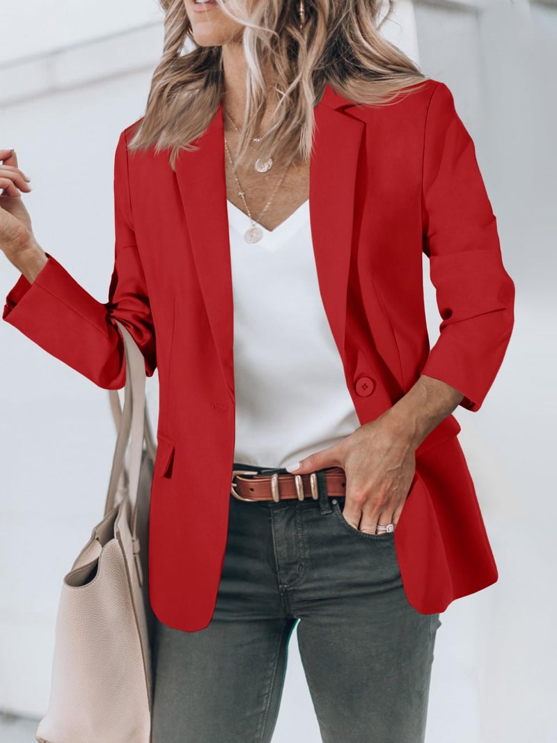 Cicy Bell Womens Casual Blazers Open Front Long Sleeve Work Office Suit Jackets Blazer Red - Image 2